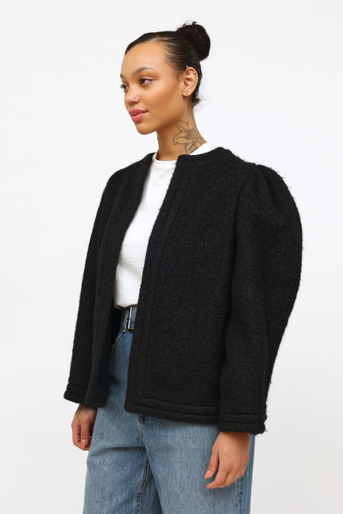 Black Wool Open Cardigan