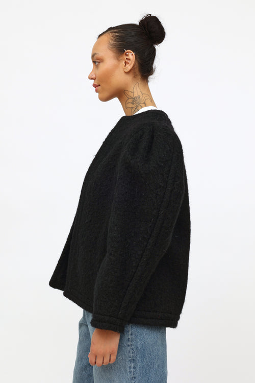 Black Wool Open Cardigan