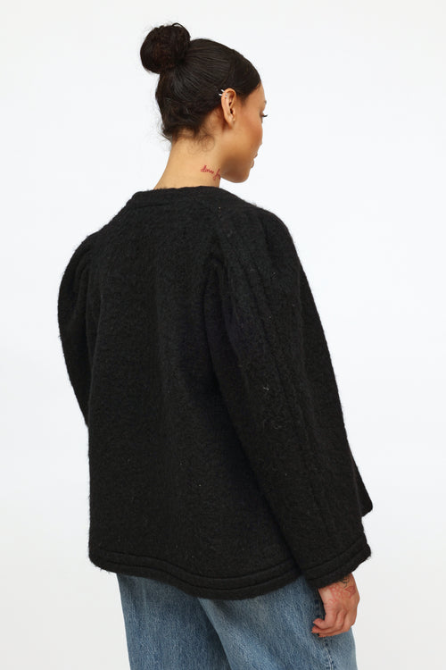 Black Wool Open Cardigan