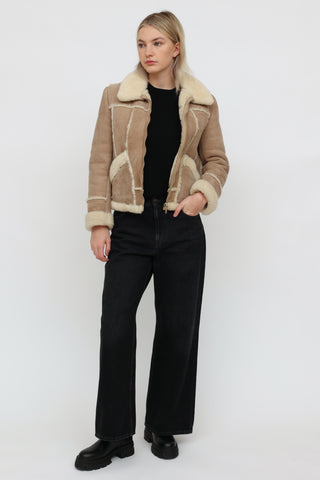 VSP Archive Leather Attic Vintage Beige Shearling Jacket