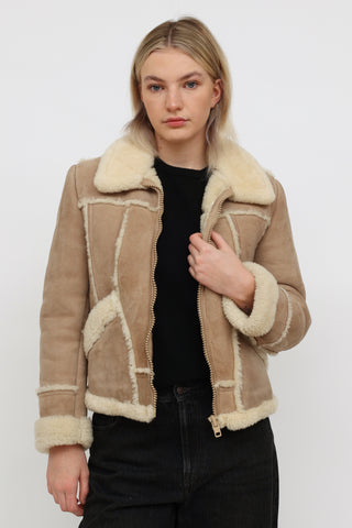 VSP Archive Leather Attic Vintage Beige Shearling Jacket