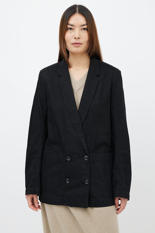 Lemaire Black Cotton Denim Four-Button Blazer