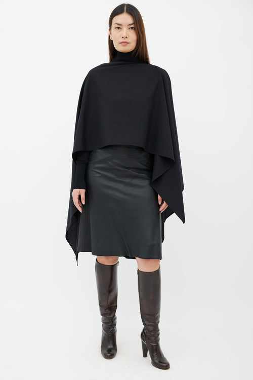 Lemaire Black Wool Asymmetrical Cape Top