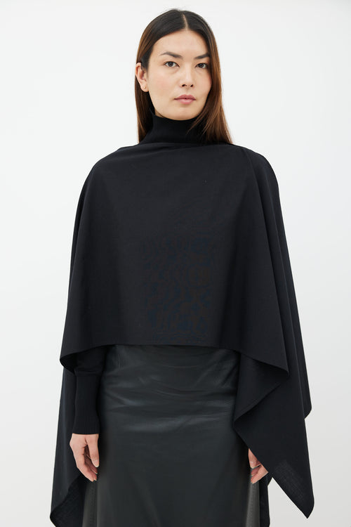 Lemaire Black Wool Asymmetrical Cape Top