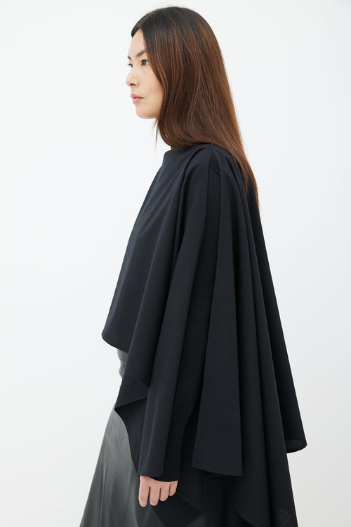 Lemaire Black Wool Asymmetrical Cape Top