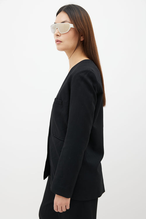 Lemarie Black Wool Collarless Two-Button Blazer