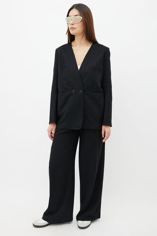 Lemarie Black Wool Collarless Two-Button Blazer