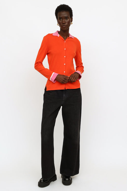 Loro Piana Orange 
Pink Button Up Knit Top