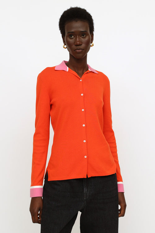 Loro Piana Orange 
Pink Button Up Knit Top