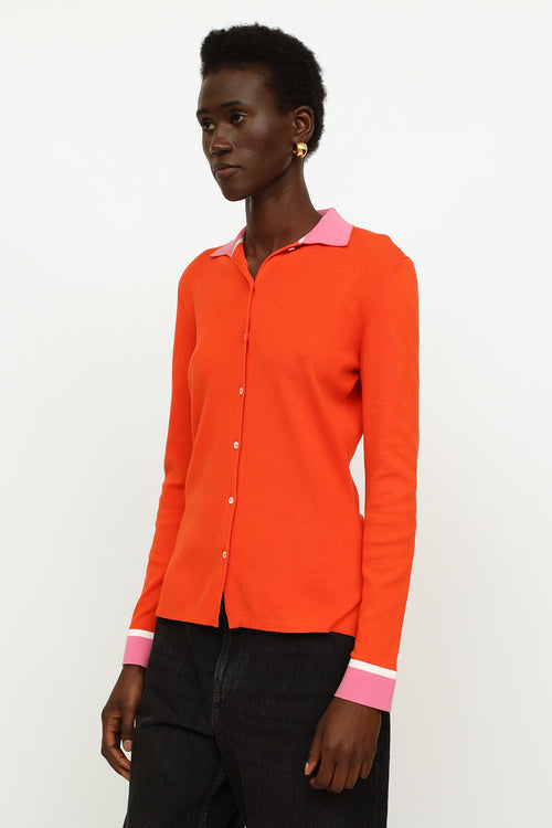 Loro Piana Orange 
Pink Button Up Knit Top