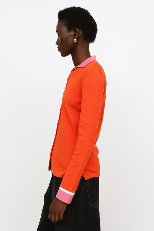 Loro Piana Orange 
Pink Button Up Knit Top