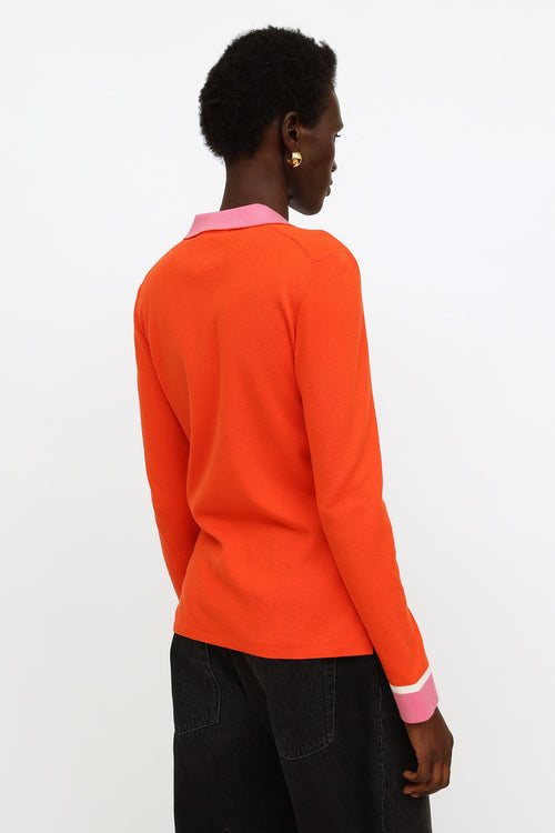 Loro Piana Orange 
Pink Button Up Knit Top