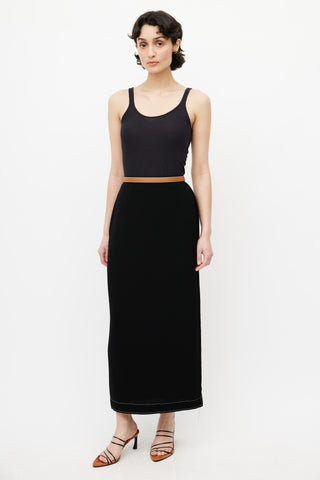 Loewe Black 
Brown Leather Trim Maxi Skirt