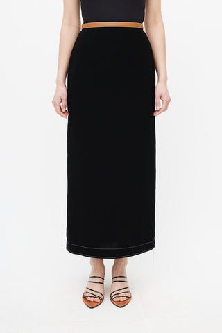 Loewe Black 
Brown Leather Trim Maxi Skirt