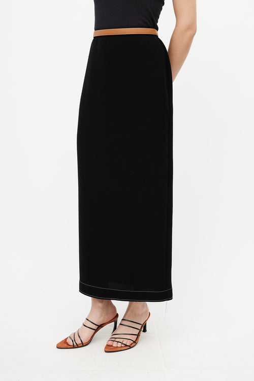 Loewe Black 
Brown Leather Trim Maxi Skirt