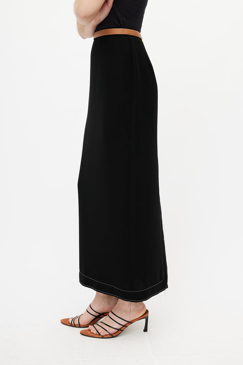 Loewe Black 
Brown Leather Trim Maxi Skirt