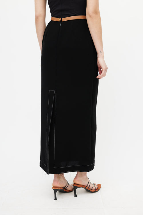 Loewe Black 
Brown Leather Trim Maxi Skirt