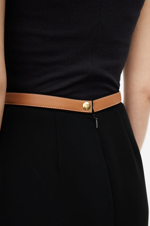 Loewe Black 
Brown Leather Trim Maxi Skirt