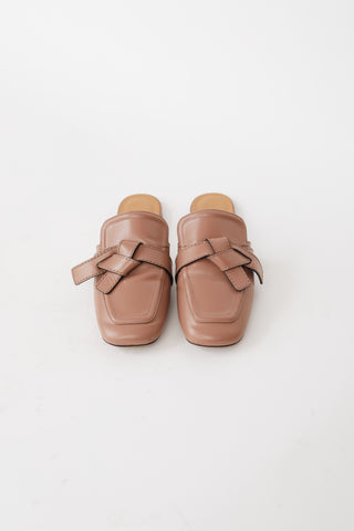 Loewe Dark Blush Leather Knotted Gate Flat Mule