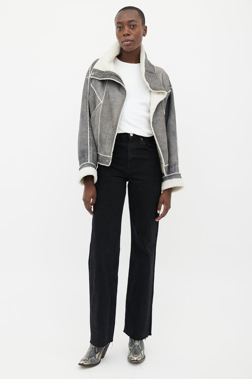 Loewe Grey Leather Sherpa Crop Jacket