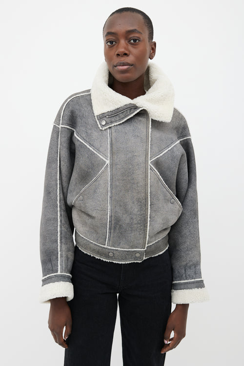 Loewe Grey Leather Sherpa Crop Jacket