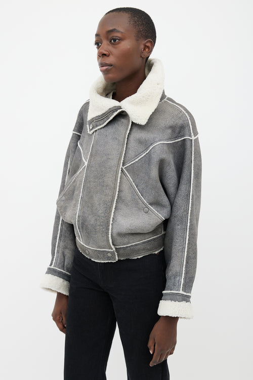 Loewe Grey Leather Sherpa Crop Jacket