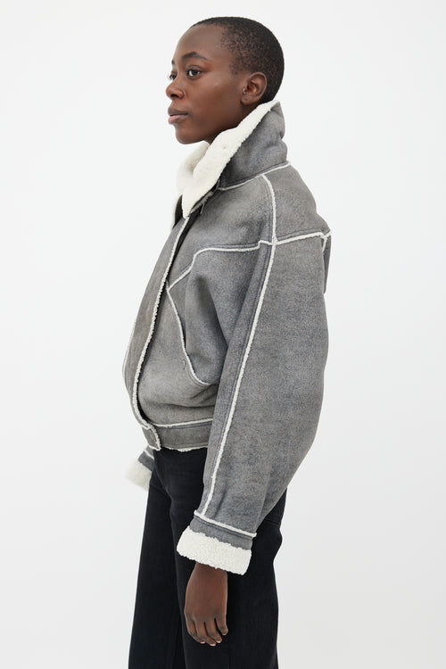 Loewe Grey Leather Sherpa Crop Jacket