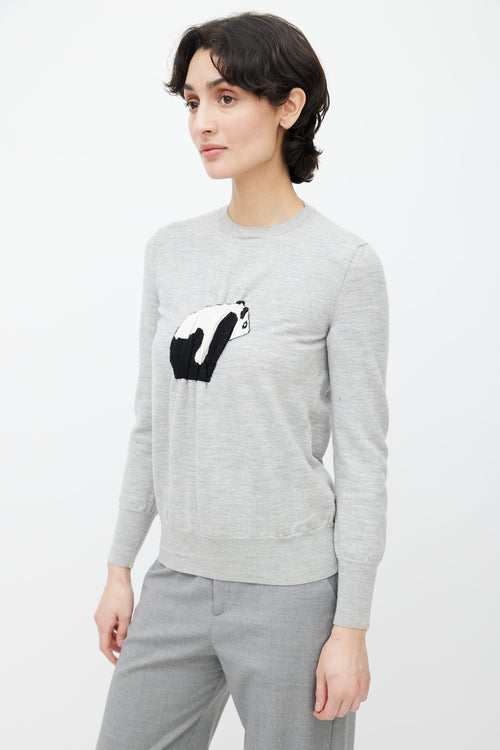 Loewe Grey Wool Embroidered Long Sleeve Sweater