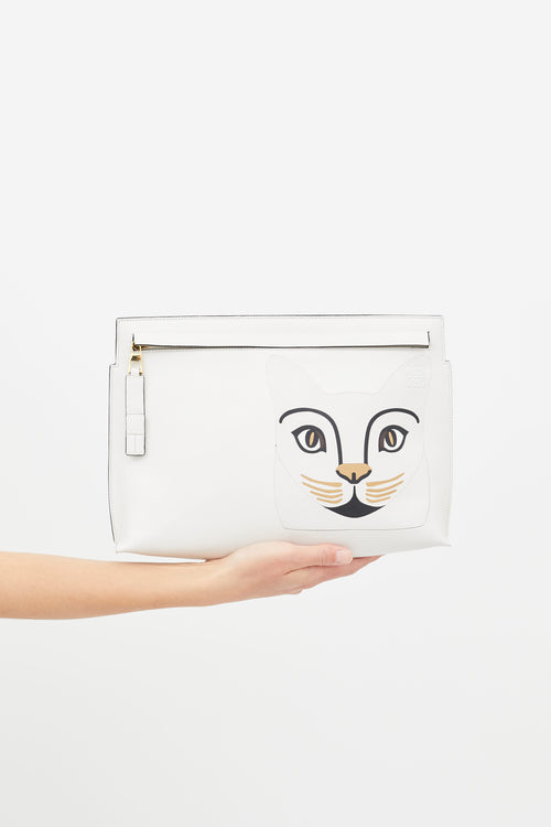 Loewe White Leather T Print Pouch