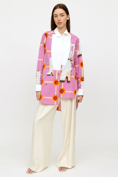 Loewe Pink 
Orange Floral Buttoned Shirt Dress