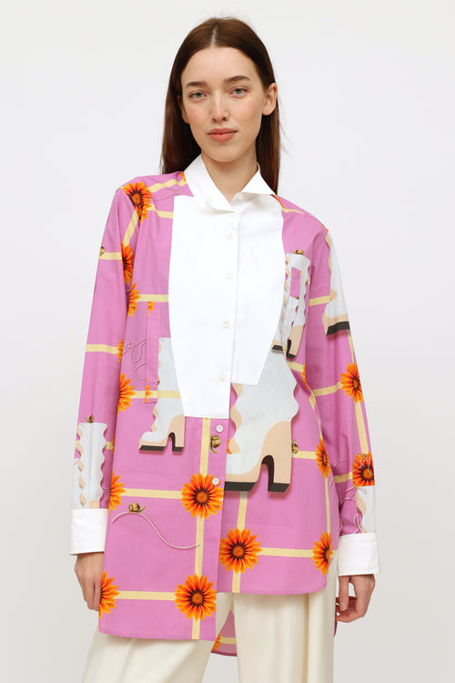 Loewe Pink 
Orange Floral Buttoned Shirt Dress