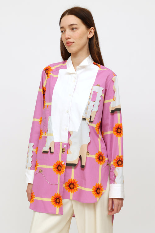 Loewe Pink 
Orange Floral Buttoned Shirt Dress