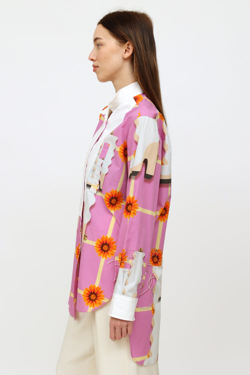 Loewe Pink 
Orange Floral Buttoned Shirt Dress