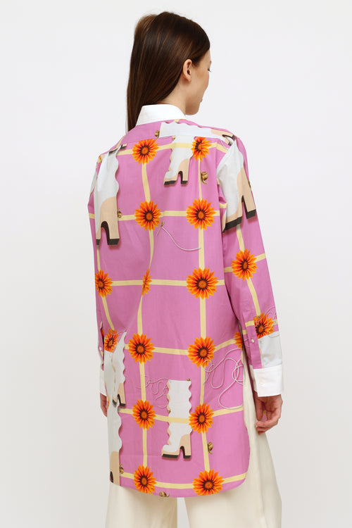 Loewe Pink 
Orange Floral Buttoned Shirt Dress