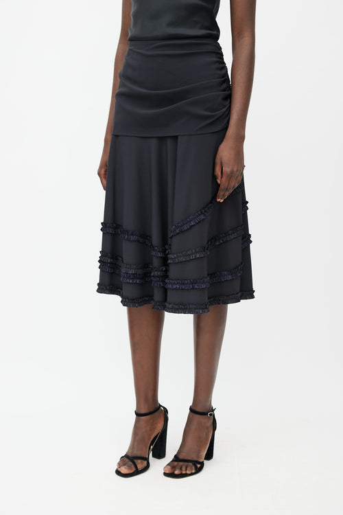 Louis Vuitton Black Silk Ruffle Midi Skirt