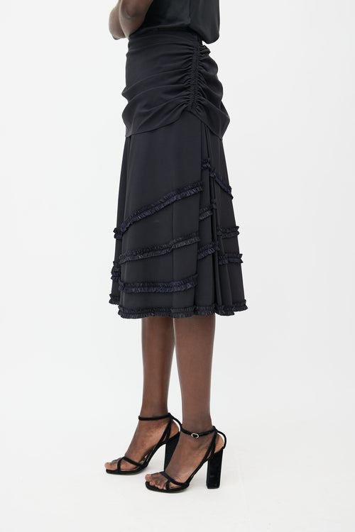 Louis Vuitton Black Silk Ruffle Midi Skirt