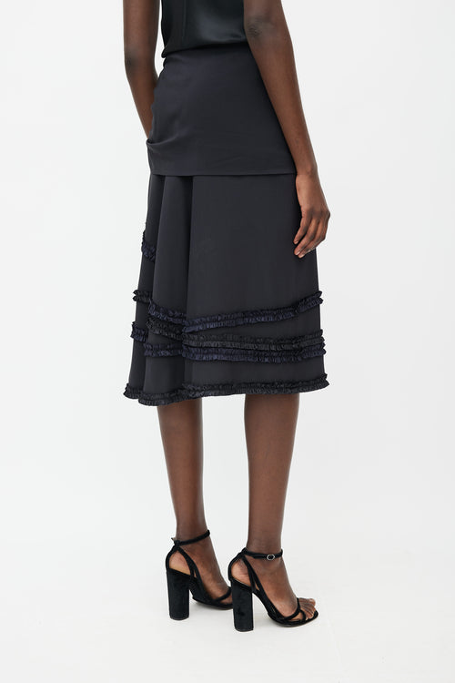 Louis Vuitton Black Silk Ruffle Midi Skirt