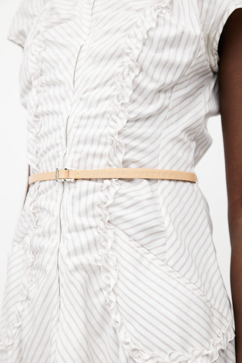 Louis Vuitton Cream 
Brown Striped Belted Dress