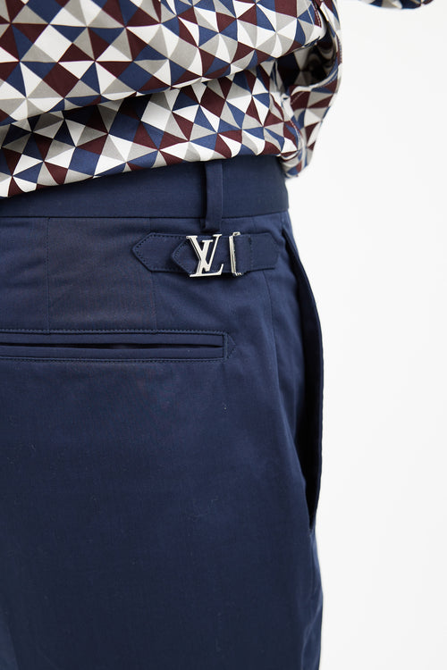 Louis Vuitton Navy 
Silver Logo Buckle Short