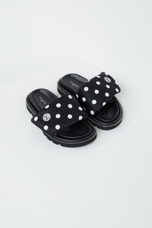 Louis Vuitton Black 
White Polka Dot Pool Pillow Flat Comfort Mule