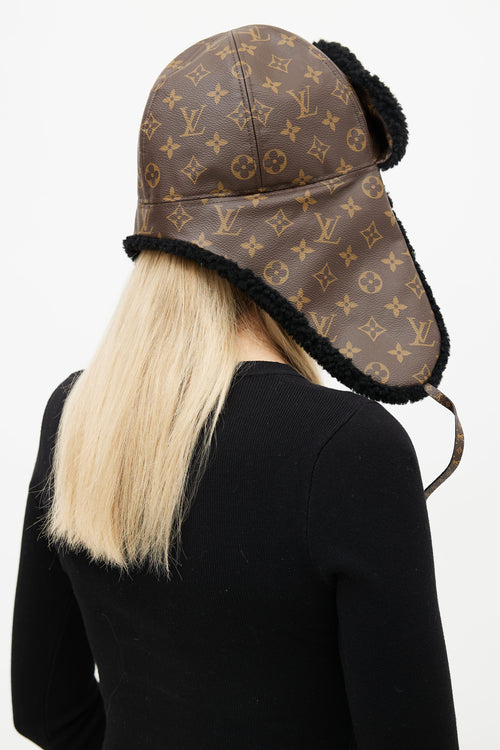 Louis Vuitton Brown Monogram 
Black Shearling Chapka Hat