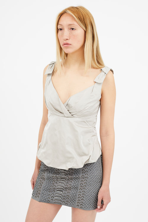 Louis Vuitton Grey Silk Bow Sleeveless Top