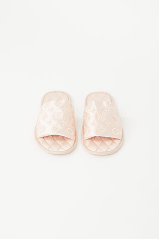 Louis Vuitton Pink Quilted Monogram Satin Slipper