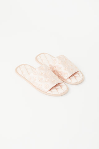 Louis Vuitton Pink Quilted Monogram Satin Slipper