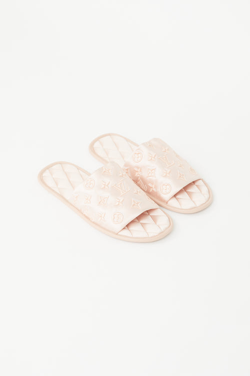 Louis Vuitton Pink Quilted Monogram Satin Slipper