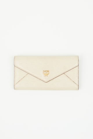 MCM Beige Leather Monogram Trifold Wallet