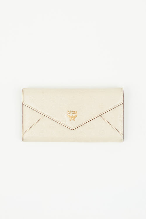 MCM Beige Leather Monogram Trifold Wallet