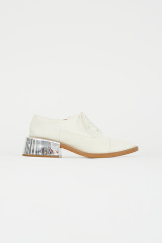 MM6 Maison Margiela White Leather 
Silver Block Heel Oxford