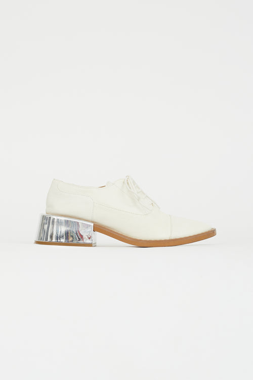 MM6 Maison Margiela White Leather 
Silver Block Heel Oxford