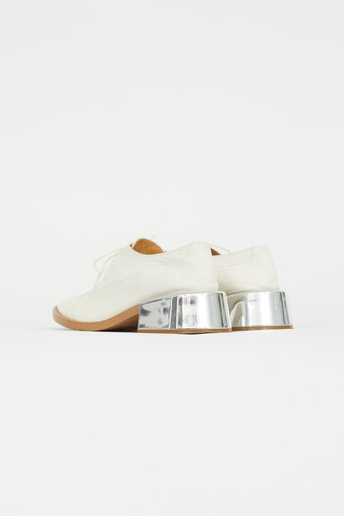 MM6 Maison Margiela White Leather 
Silver Block Heel Oxford